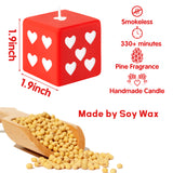 6sisc Red White Heart Dice Candle Danish Pastel Room Decor Aesthetic Pine Fragrance Natural Soy Wax Handmade Aromatherapy Candles Desk Art Decoration Gift for Home Bedroom Supplies 2 x 2 in