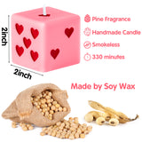 6sisc Pink Red Heart Dice Candle Danish Pastel Room Decor Aesthetic Pine Fragrance Natural Soy Wax Handmade Aromatherapy Candles Desk Sculpture Decoration Gift for House Bedroom Supplies 2 x 2 In