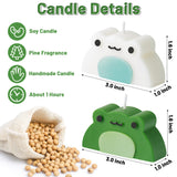 2Pcs Frog Scented Green & White Candles Set Funny Gift Home Aesthetic Decor Pine Fragrance Aromatherapy Natural Soy Wax Novelty Candle Desk Art Decoration for Bathroom Bedroom Living Room