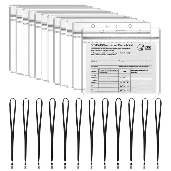 6sisc 12Pcs Vaccination Card Protector for CDC Immunization Record Clear Vinyl Plastic Sleeve with Lanyard Slots for ID Card Medical Information Notification CDC Encouraged Public Health and Clinical