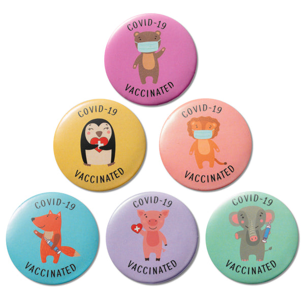 12Pcs Vaccine Button Pins with Cartoon Animals Covid-19 Vaccinated Recipient Notification CDC Encouraged Public Health and Clinical Pinback Button Badges Vaccinated for Virus Pin 6 Styles