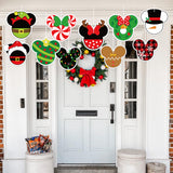 6sisc 10Pcs Christmas Cartoon Mouse Yard Sign Hanging Ornaments Wreath Snowman Santa Lawn Signs with Stakes Ribbons Winter Xmas Theme Holiday Party Decorations for Indoor Outdoor Courtyard Garden
