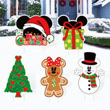 6sisc 5Pcs Christmas Cartoon Mouse Yard Sign Gingerbread Man Gift Snowman Xmas Tree Waterproof Lawn Signs with Stakes Holiday Party Decorations for Home Outdoor Garden Pathway Patio Walkway Decor