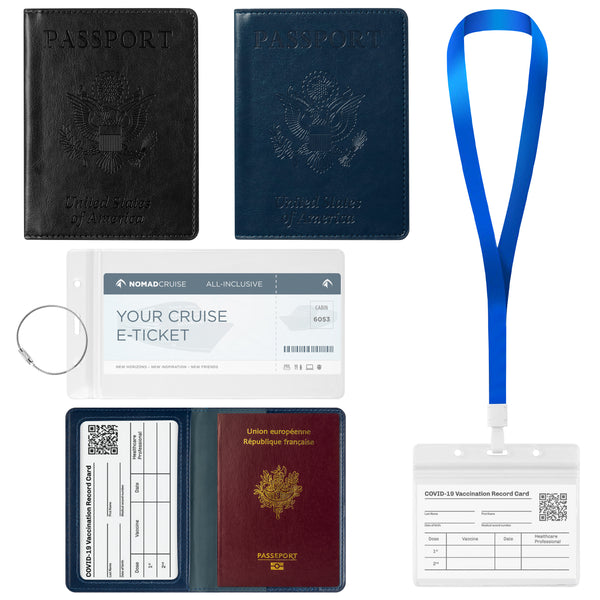 6sisc 15Pcs Passport and Vaccine Card Holder for CDC Immunization Badge Cruises Luggage Tag Holders with Steel Loop Leather Passports Cover Waterproof Clear Vaccination Cards Protectors for Men Women