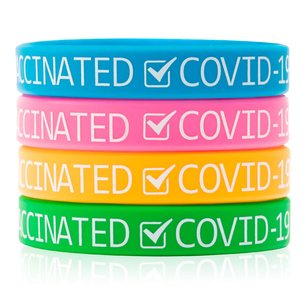 24Pcs Vaccinated Silicone Wristbands VACCINATED Covid-19 Bracelets for Vaccination Identification Support for Science Doctor Vaccinated Against Covid 19 Waterproof Comfortable 4 Colors Adult Size
