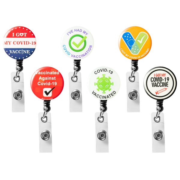 6Pcs Retractable Vaccine Badge Reels with Metal Snap I Got My Covid-19 Vaccine Vaccinated Against Covid 19 Recipient Notification CDC Encouraged Public Health Clinical Badges Vaccinated for Virus