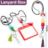 6sisc 4Pcs Silicone Beaded Lanyard Adjustable Rainbow Neck Lanyards with Decorative Tassels for Key Chain ID Badges Cards Holders Breakaway Necklace Keychain for Employees Teacher Nurses Student Women