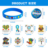 6sisc 75Pcs Autism Awareness Wristbands Silicone Bracelets Buttons Pins Stickers Set Puzzle Pieces Love Heart Ribbon Bracelet Round Novelty Buttons Badges Vinyl Stickers for Charity Fundraising