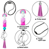 6sisc 4Pcs Silicone Beaded Lanyard Adjustable Rainbow Neck Lanyards with Decorative Tassels for Key Chain ID Badges Cards Holders Breakaway Necklace Keychain for Employees Teacher Nurses Student Women