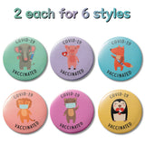 12Pcs Vaccine Button Pins with Cartoon Animals Covid-19 Vaccinated Recipient Notification CDC Encouraged Public Health and Clinical Pinback Button Badges Vaccinated for Virus Pin 6 Styles