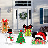 6sisc 5Pcs Christmas Cartoon Mouse Yard Sign Gingerbread Man Gift Snowman Xmas Tree Waterproof Lawn Signs with Stakes Holiday Party Decorations for Home Outdoor Garden Pathway Patio Walkway Decor