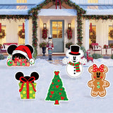 6sisc 5Pcs Christmas Cartoon Mouse Yard Sign Gingerbread Man Gift Snowman Xmas Tree Waterproof Lawn Signs with Stakes Holiday Party Decorations for Home Outdoor Garden Pathway Patio Walkway Decor