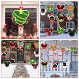 6sisc 10Pcs Christmas Cartoon Mouse Yard Sign Hanging Ornaments Wreath Snowman Santa Lawn Signs with Stakes Ribbons Winter Xmas Theme Holiday Party Decorations for Indoor Outdoor Courtyard Garden