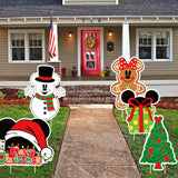 6sisc 5Pcs Christmas Cartoon Mouse Yard Sign Gingerbread Man Gift Snowman Xmas Tree Waterproof Lawn Signs with Stakes Holiday Party Decorations for Home Outdoor Garden Pathway Patio Walkway Decor