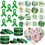 6sisc 90Pcs Mental Health Awareness Silicone Bracelet Button Pins Stickers Set Courage Strength Hope Wristbands Bracelet Buttons Enamel Badge Vinyl Stickers for Mental Health Month Charity Supplies