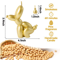 6sisc 2Pcs Pooping Balloon Dog Shaped Scented Foil Gold Candles Funny Gift Danish Pastel Room Aesthetic Decor Pine Fragrance Aromatherapy Candle Handmade Natural Soy Wax for Home Bedroom 3.9 x 4.1 In