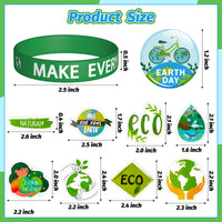 6sisc 82Pcs World’s Earth Day Silicone Bracelet Button Pins Set, Save Our Planet Wristbands Bracelet Buttons Enamel Badge Vinyl Stickers for Love Earth Party Decor Supplies Charity Fundraising Favors