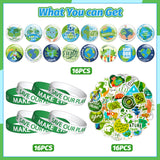 6sisc 82Pcs World’s Earth Day Silicone Bracelet Button Pins Set, Save Our Planet Wristbands Bracelet Buttons Enamel Badge Vinyl Stickers for Love Earth Party Decor Supplies Charity Fundraising Favors