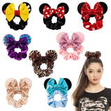 6sisc 8Pcs Mouse Ear Scrunchies Leopard Elastic Hair Bands Cute Ponytail Holder Ties Soft Velvet Sparkle Sequin Bow Scrunchy for Thin or Thick Hairs No Damage Women Accessories for Kids Girls Adults