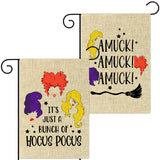 6sisc 2Pcs Halloween Hocus Pocus Garden Flags It's Just A Bunch of Hocus Pocus Double Sided Burlap Yard Signs Amuck Broom Witch Holiday Outdoor Decorations for Farmhouse Lawn Home 12 x 18 Inch