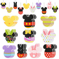 6sisc 31Pcs Easter Mouse Hanging Ornaments Decoration Double-Sided Printing Bunny Ear Eggs Shaped Ornament Spring Themed Hanging Crafts Tree Decor with Rope for Happy Easter Party Embellishments