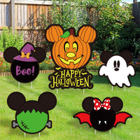 6sisc 5Pcs Halloween Mouse Yard Sign Pumpkin Ghost Outdoor Decorations Happy Halloween Bat Waterproof Lawn Signs with Stakes for Garden Courtyard Decor Scary Theme Party Supplies Props