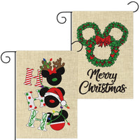 6sisc 2Pcs Christmas Cartoon Mouse Garden Flag Vertical Double Sided Printing Burlap Yard Flags Xmas Wreath House Flag Winter Seasonal Holiday Decoration for Outdoor Courtyard Lawn 12.4 X 18.1 In