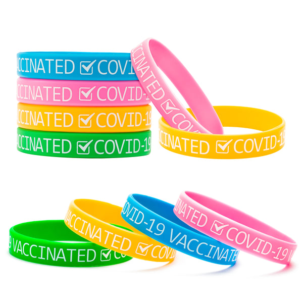 6sisc 48Pcs Vaccinated Silicone Wristbands VACCINATED Covid-19 Bracelets for Vaccination Identification Support for Science Doctor Vaccinated Against Covid 19 Waterproof Comfortable 4 Colors