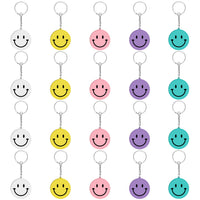 6sisc 20Pcs Smile Keychains Acrylic Happy Face Key Chain with Keyrings Cute Keychain for Purse Schoolbag Backpack Funny Teen Party Favors Supplies Bag Gift Fillers School Carnival Reward 5 Colors