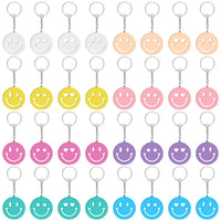 6sisc 32Pcs Smile Keychains Acrylic Hollow Out Happy Face Key Chain with Keyrings Cute Keychain for Purse Schoolbag Backpack Accessories Party Favor Supplies Bag Gift Fillers School Carnival Reward