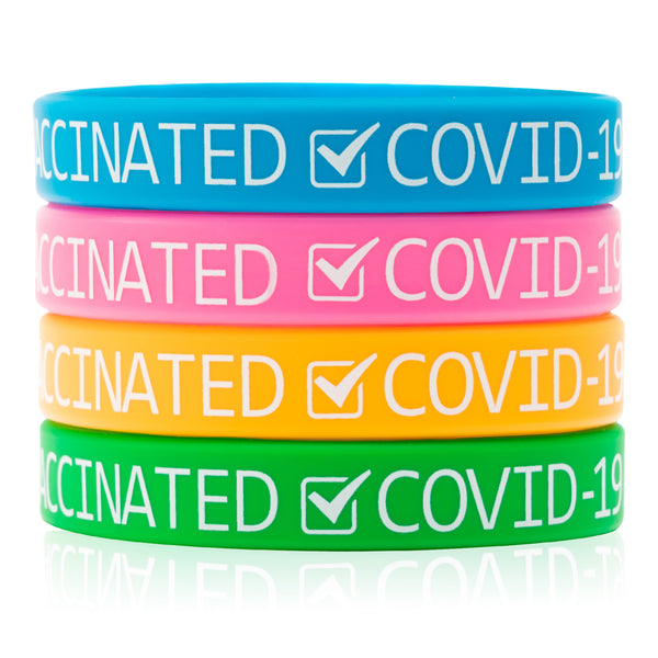 Pack of 24 Vaccinated Silicone Wristbands VACCINATED Covid-19 Bracelets for Vaccination Identification Support for Science Doctor Vaccinated Against Covid 19 Waterproof Comfortable 4 Colors Adult Size