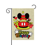 6sisc Happy Birthday Garden Flag Cartoon Mouse Burlap Yard Signs Double Sided Birthday Cake Welcome Poster Balloon Banner Party Decorations for Farmhouse Home Indoor Outdoor Lawn 18.5 x 12.4 Inch