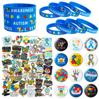 6sisc 75Pcs Autism Awareness Wristbands Silicone Bracelets Buttons Pins Stickers Set Puzzle Pieces Love Heart Ribbon Bracelet Round Novelty Buttons Badges Vinyl Stickers for Charity Fundraising