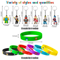 6sisc 24Pcs Robot Blocks Party Favors Set Include 12 Bracelets and 12 Keychains for Video Game Fans Colored Silicone Wristbands Rubber Key Chains Party Supplies for Kids Birthday Game Themed Party