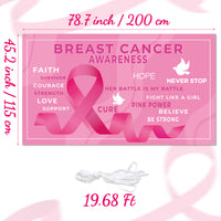 6sisc Breast Cancer Awareness Backdrop Banner Pink Ribbon Strength Courage Hope Faith Background Banners with Lanyard for Charity Activities Fundraising Gathering Marathon Campaign 78.7 x 45.2 in