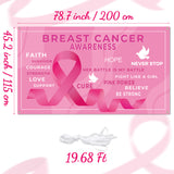 6sisc Breast Cancer Awareness Backdrop Banner Pink Ribbon Strength Courage Hope Faith Background Banners with Lanyard for Charity Activities Fundraising Gathering Marathon Campaign 78.7 x 45.2 in