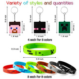 6sisc 24Pcs Pixel Miner Party Supplies Crafting Style Character Bracelets & Key Chains Pixelated Themed Silicone Wristband Key Ring Gamer Birthday Presents Parties Favor Decoration for Kids