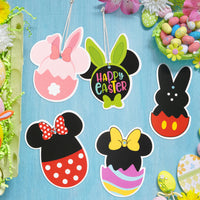 6sisc 31Pcs Easter Mouse Hanging Ornaments Decoration Double-Sided Printing Bunny Ear Eggs Shaped Ornament Spring Themed Hanging Crafts Tree Decor with Rope for Happy Easter Party Embellishments