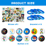 6sisc 75Pcs Autism Awareness Wristbands Silicone Bracelets Buttons Pins Stickers Set Puzzle Pieces Love Heart Ribbon Bracelet Round Novelty Buttons Badges Vinyl Stickers for Charity Fundraising