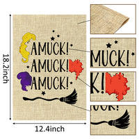 6sisc 2Pcs Halloween Hocus Pocus Garden Flags It's Just A Bunch of Hocus Pocus Double Sided Burlap Yard Signs Amuck Broom Witch Holiday Outdoor Decorations for Farmhouse Lawn Home 12 x 18 Inch