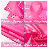 6sisc Breast Cancer Awareness Backdrop Banner Pink Ribbon Strength Courage Hope Faith Background Banners with Lanyard for Charity Activities Fundraising Gathering Marathon Campaign 78.7 x 45.2 in