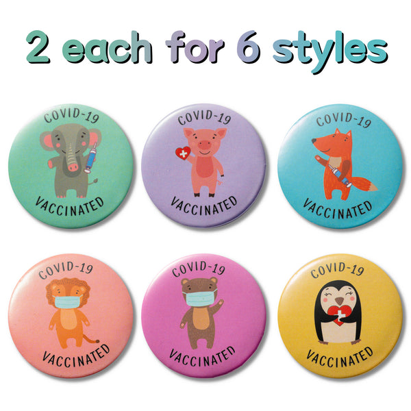 6sisc Pack of 12 Vaccine Button Pins with Cartoon Animals Covid-19 Vaccinated Recipient Notification CDC Encouraged Public Health and Clinical Pinback Button Badges Vaccinated for Virus Pin 6 Styles