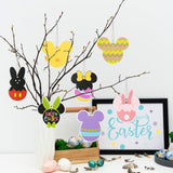 6sisc 31Pcs Easter Mouse Hanging Ornaments Decoration Double-Sided Printing Bunny Ear Eggs Shaped Ornament Spring Themed Hanging Crafts Tree Decor with Rope for Happy Easter Party Embellishments