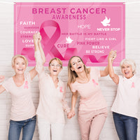 6sisc Breast Cancer Awareness Backdrop Banner Pink Ribbon Strength Courage Hope Faith Background Banners with Lanyard for Charity Activities Fundraising Gathering Marathon Campaign 78.7 x 45.2 in