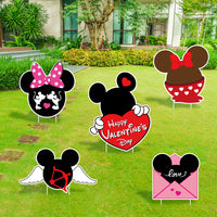 6sisc 5Pcs Valentine's Day Cartoon Mouse Yard Sign Heart Outdoor Decorations Happy Valentine's Day Waterproof Lawn Signs with Stakes Love Letter Garden Courtyard Decor for Wedding Anniversary Supplies