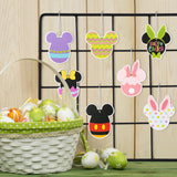 6sisc 31Pcs Easter Mouse Hanging Ornaments Decoration Double-Sided Printing Bunny Ear Eggs Shaped Ornament Spring Themed Hanging Crafts Tree Decor with Rope for Happy Easter Party Embellishments