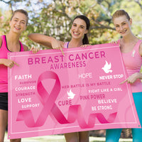 6sisc Breast Cancer Awareness Backdrop Banner Pink Ribbon Strength Courage Hope Faith Background Banners with Lanyard for Charity Activities Fundraising Gathering Marathon Campaign 78.7 x 45.2 in