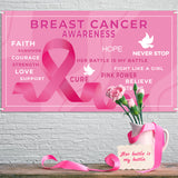 6sisc Breast Cancer Awareness Backdrop Banner Pink Ribbon Strength Courage Hope Faith Background Banners with Lanyard for Charity Activities Fundraising Gathering Marathon Campaign 78.7 x 45.2 in