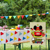 6sisc Happy Birthday Garden Flag Cartoon Mouse Burlap Yard Signs Double Sided Birthday Cake Welcome Poster Balloon Banner Party Decorations for Farmhouse Home Indoor Outdoor Lawn 18.5 x 12.4 Inch