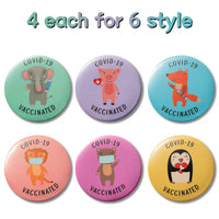 6sisc 24Pcs Vaccine Button Pins with Cartoon Animals Covid-19 Vaccinated Recipient Notification CDC Encouraged Public Health and Clinical Pinback Button Badges Vaccinated for Virus Pin 6 Styles